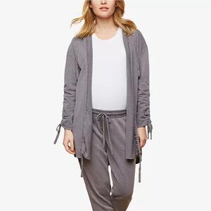 Motherhood Maternity Hooded Sweatshirt Size Small Open Front Cardigan Ruche Gray